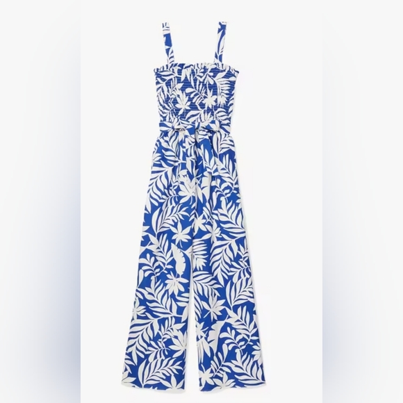 Tropical Foliage Smocked Jumpsuit - Picture 1 of 4